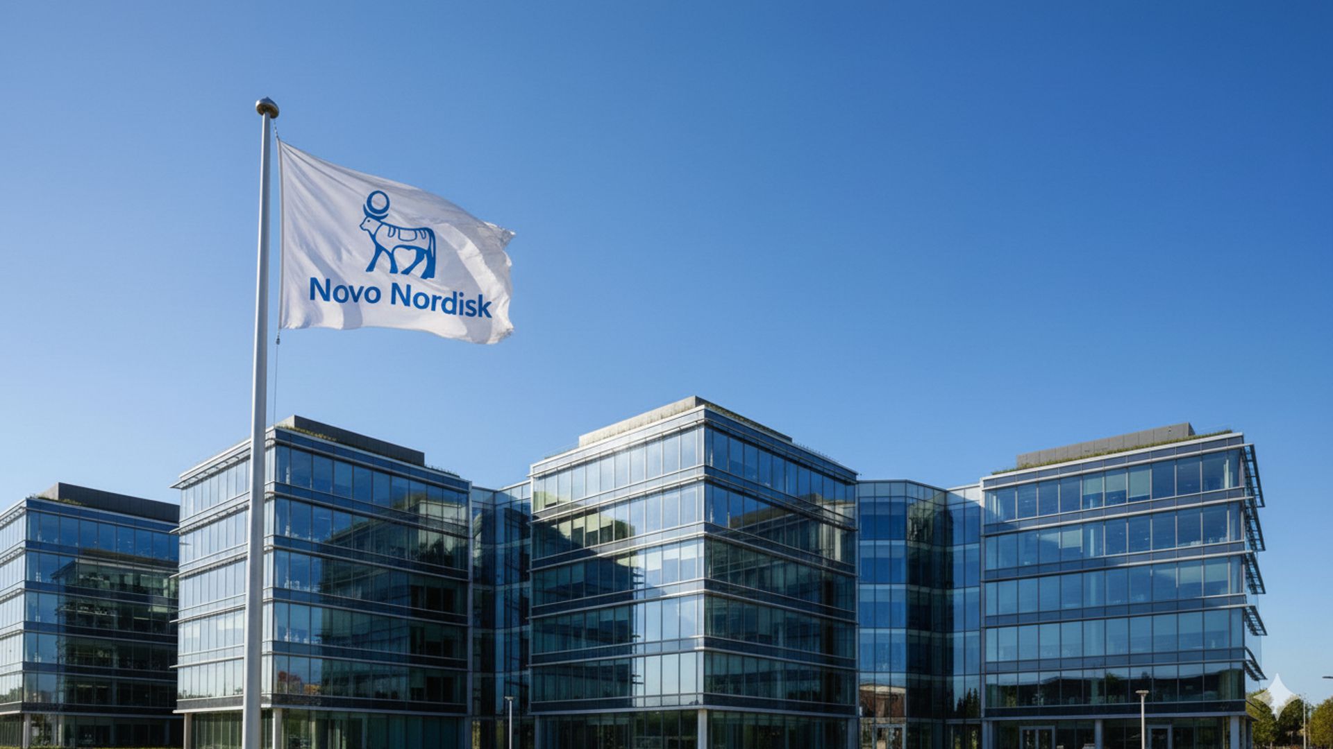 Novo Nordisk vlajka pred office budovou